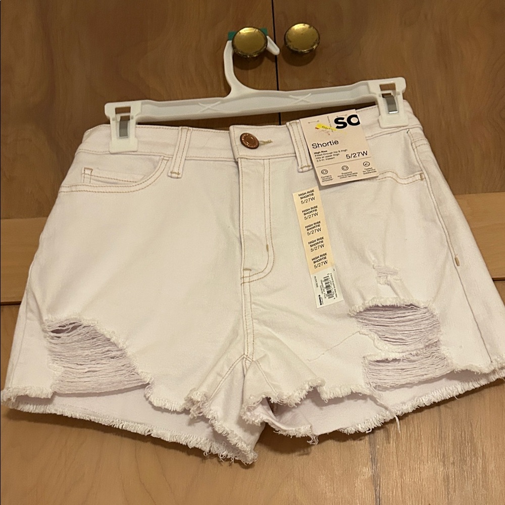 SO Women's Ripped Light Cream Jean Shorts